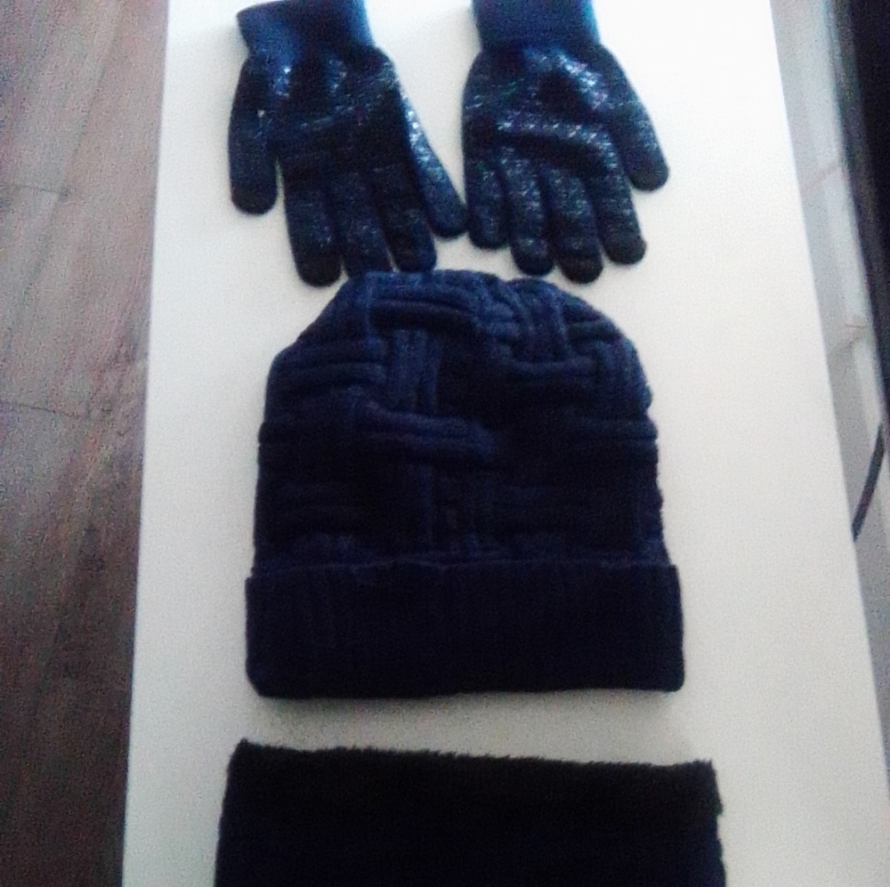 Blue Knit Hat and Gloves Set
